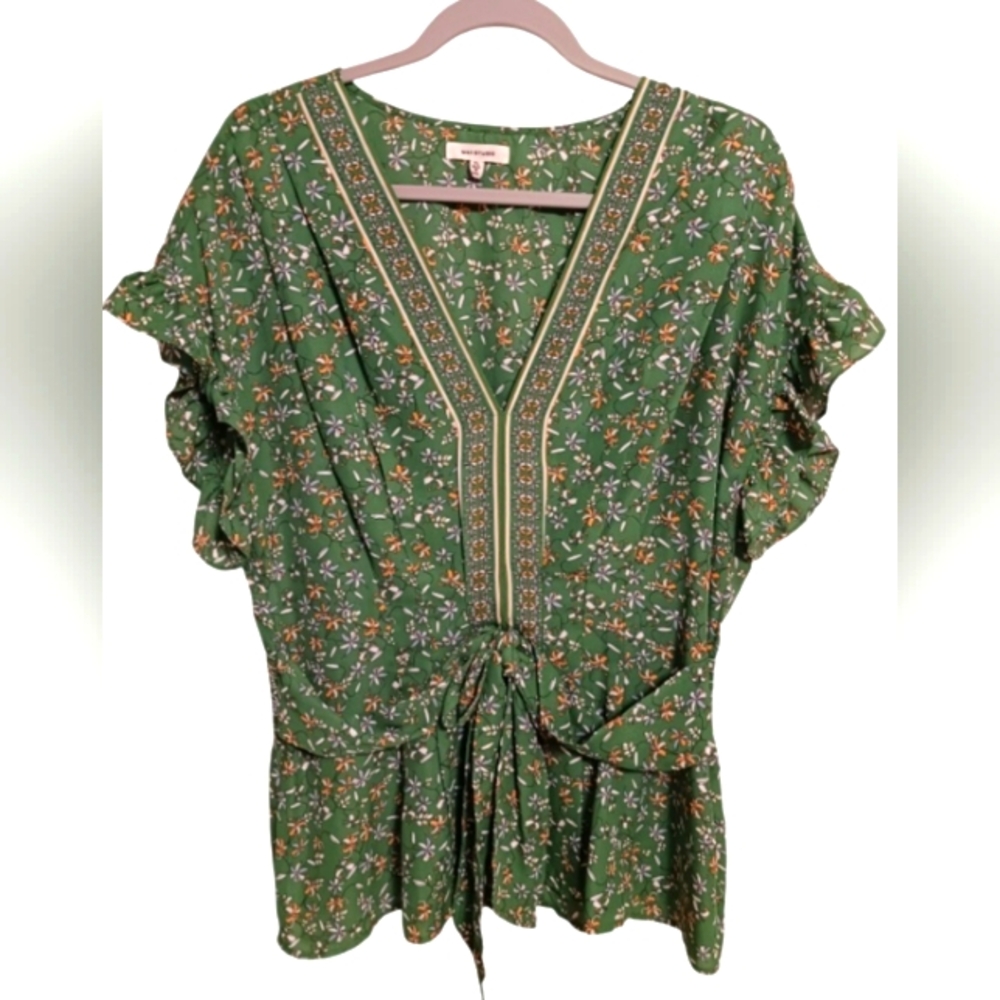 NEW MAX STUDIO WOMEN'S FLORAL GREEN TOP SIZE XL
